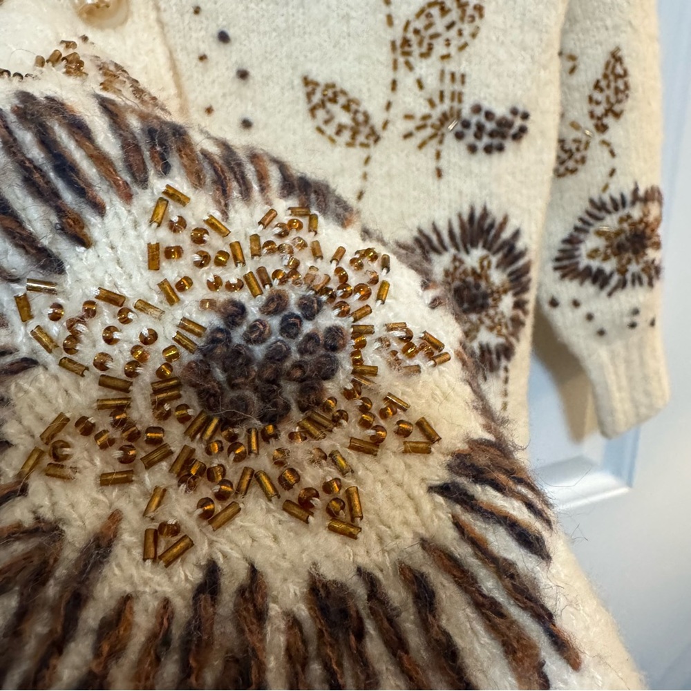 Anthropologie Field Flower Tuileries Cardigan Sweater Embellished Size Medium - Picture 7 of 12
